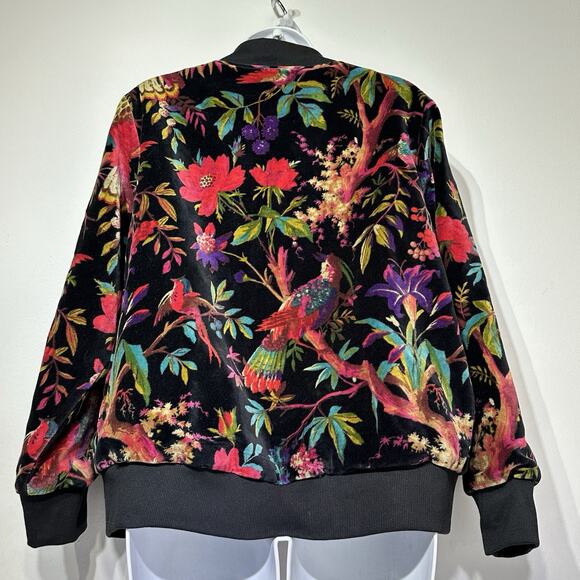 parsley & sage full zip quail bird boho art to wear Velour jacket Size L - Picture 3 of 8